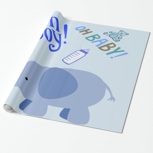 Oh Junge! Oh, Baby! Blue Elephant Baby Dusche Geschenkpapier (Ungerollt)