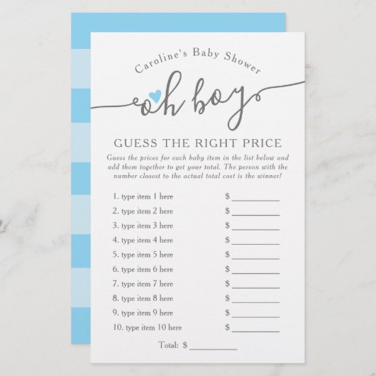 Oh, Junge raten, die richtigen Preis Blue Baby Dus (Vorne/Hinten)