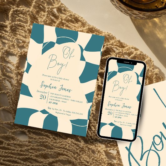 Oh Junge! Retro Checked | Gingham | Babydusche Einladung