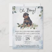 Oh Junge! Rottweiler Pup Watercolor Babydusche Einladung (Vorderseite)