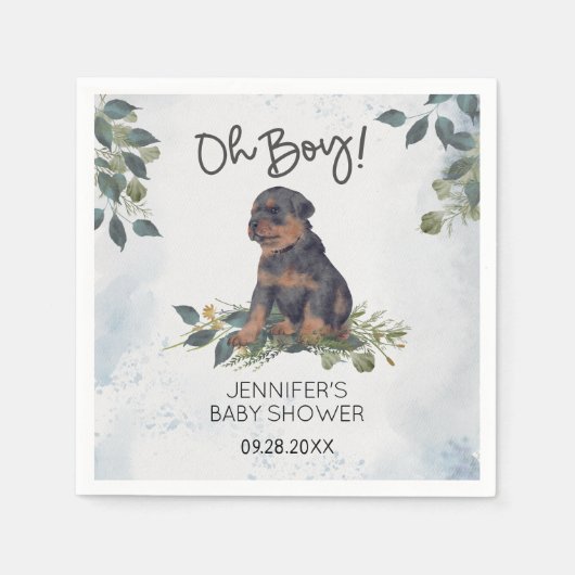 Oh Junge! Rottweiler Puppy Watercolor Babydusche Serviette (Vorderseite)