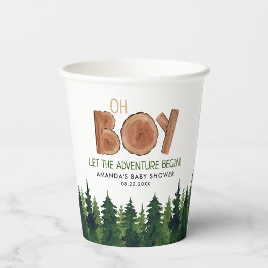 Oh Junge - Rustikale Boy Woodland Babydusche Pappbecher (Rückseite)