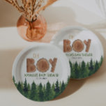 Oh Junge - Rustikale Boy Woodland Babydusche Pappteller<br><div class="desc">Rustic Boy Woodland - "oh boy" Baby-Duschpapier-Teller</div>