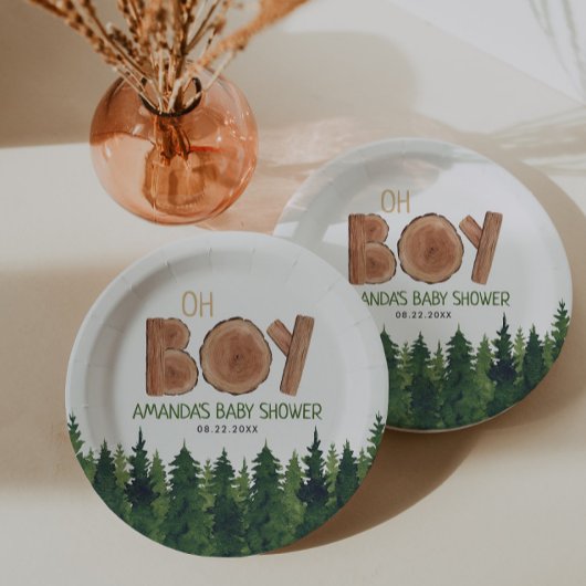 Oh Junge - Rustikale Boy Woodland Babydusche Pappteller