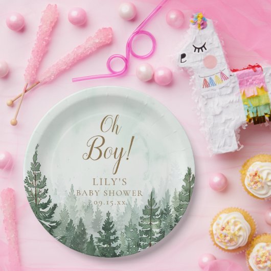 Oh Junge rustikale Pine Tree Forest Baby Dusche Pappteller (Party)