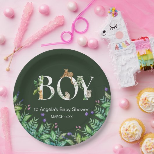 Oh Junge Safari Animal Jungle Green Baby Dusche Pappteller (Party)