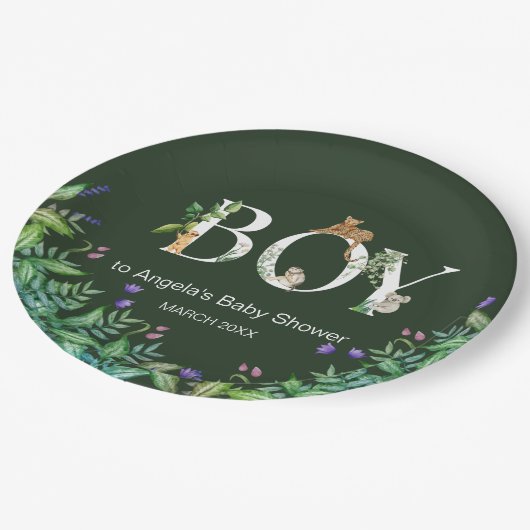 Oh Junge Safari Animal Jungle Green Baby Dusche Pappteller (Schrägansicht)