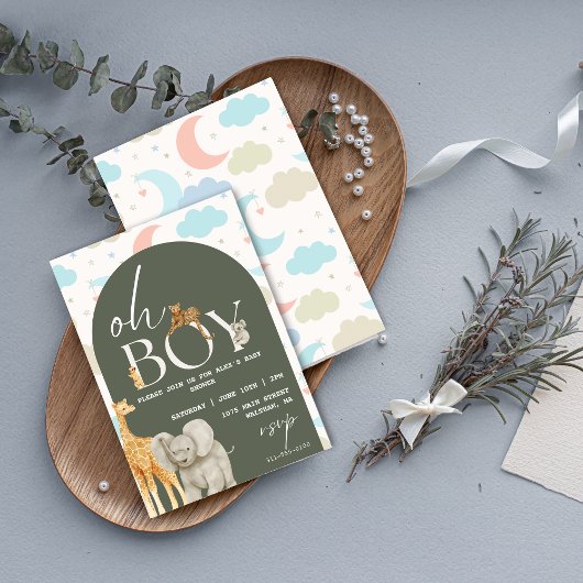 Oh Junge! Safari Animals Baby Shower Einladung