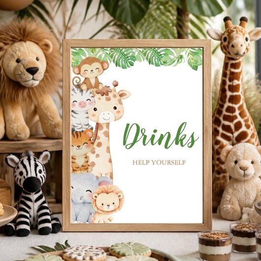 Oh Junge! Safari Dusche | Getränke Tischschild Poster
