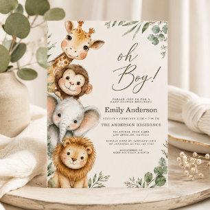 Oh Junge Safari-Tier Jungen-Baby-Party Einladung