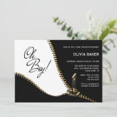 Oh Junge Schwarz-weiß mit Gold Zipper Baby Dusche Einladung (Stehend Vorderseite)