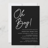 Oh Junge Script Black and White Foto Baby Dusche Einladung (Vorderseite)