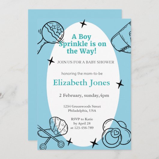 Oh, Junge sprinkle Es ist eine Baby-Dusche. Einladung (Vorne/Hinten)