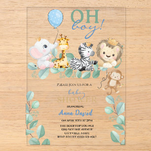 Oh Junge Süße Safari Dschungeltiere Babyparty Acryleinladungen