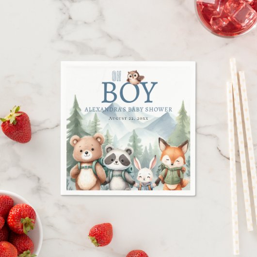 Oh Junge Süßes Waldtier Wanderjunge Baby-Party Serviette (Beispiel)