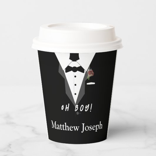 Oh Junge! Tuxedo Babydusche Pappbecher (Vorderseite)