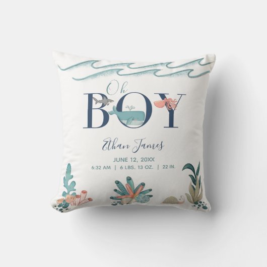 Oh Junge unter dem Meer Octopus Baby Birth Stats Kissen (Vorderseite)