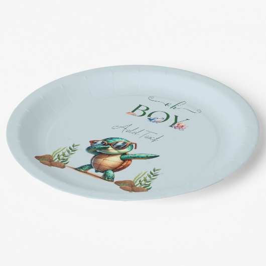 Oh Junge unter der Meeresschildkrötendusche Pappteller (Schrägansicht)