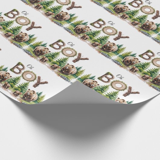 Oh Junge: Waldbaumtypografie Bärendusche Geschenkpapier (Ecke)