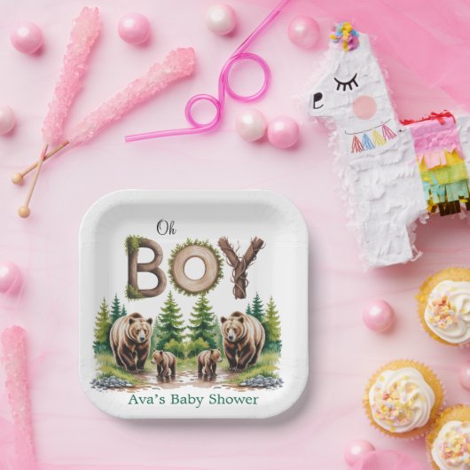 Oh Junge: Waldbaumtypografie Bärendusche Pappteller (Party)