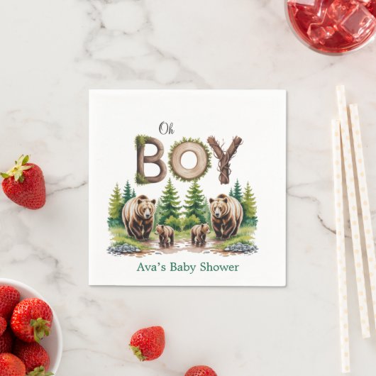 Oh Junge: Waldbaumtypografie Bärendusche Serviette (Beispiel)