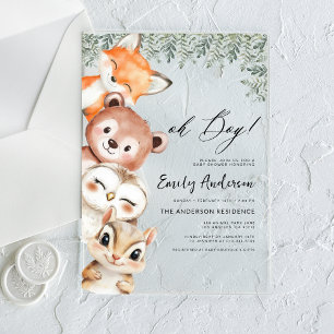 Oh Junge! Waldtiere Baby Shower Acryleinladungen