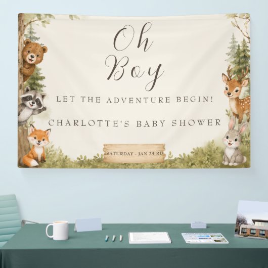 Oh Junge Wasserfarbe Rustikale Wald Baby Shower Banner (Messe)