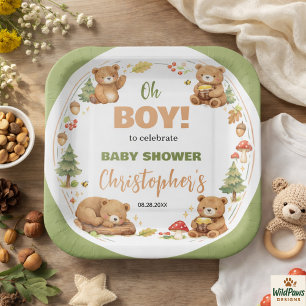 Oh Junge Wasserfarbe Wald Bär Baby Shower Pappteller
