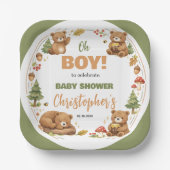 Oh Junge Wasserfarbe Wald Bär Baby Shower Pappteller (Vorderseite)