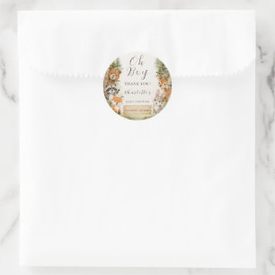Oh Junge Watercolor Rustikale Wald Baby-Party Runder Aufkleber