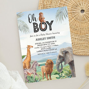 Oh Junge! Wild Safari Animals Baby Shower Einladung