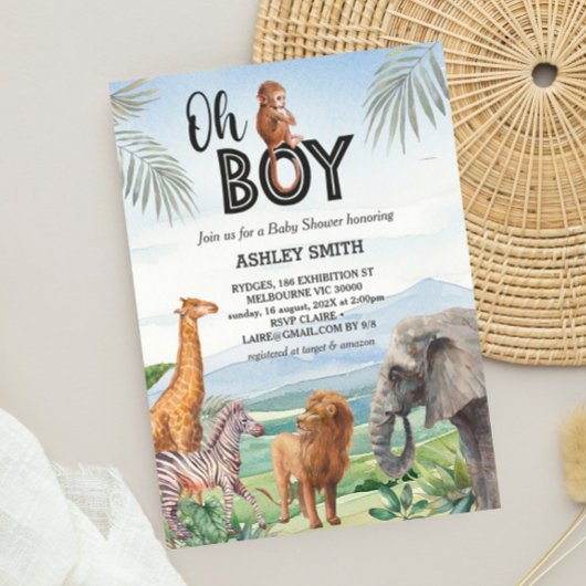 Oh Junge! Wild Safari Animals Baby Shower Einladung