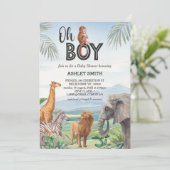 Oh Junge! Wild Safari Animals Baby Shower Einladung (Stehend Vorderseite)