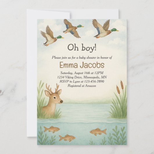 Oh Junge! Wildlife Baby Shower Einladung (Vorderseite)