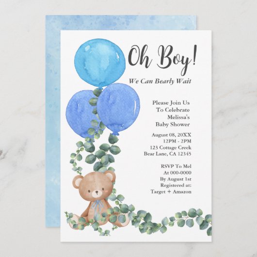 Oh, Junge, wir können frühzeitig auf eine Babydusc Einladung (Vorne/Hinten)