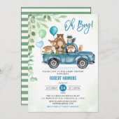Oh Junge! Woodland Animals Blue Truck Baby Dusche Einladung (Vorne/Hinten)