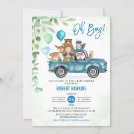 Oh Junge! Woodland Animals Blue Truck Baby Dusche Einladung