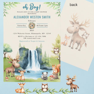 Oh Junge! Woodland Animals Wasserfall Kinderdusche Einladung