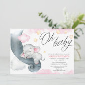 Oh, kleine Elefantenjunge, rosa gelbe Babydusche Einladung (Stehend Vorderseite)
