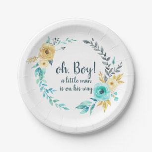 oh kleiner Mann-Babyparty-blaues Grau-Kranz Pappteller