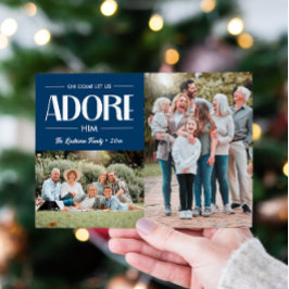 Oh Komm, Lass uns Adore Ihm BLUE Christlich 2 Foto Feiertagskarte