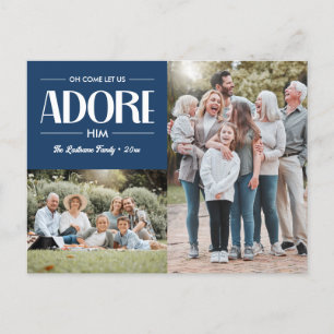Oh Komm, Lass uns Adore Ihm BLUE Christlich 2 Foto Feiertagspostkarte