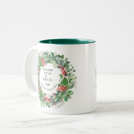 Oh, komm Lass uns Adore Ihm Christlichen Weihnacht Zweifarbige Tasse (Vorderseite Links)