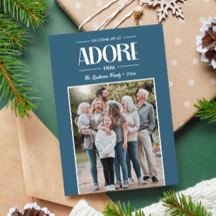 Oh kommen Lass uns Adore Ihm Christlichen Foto BLU Feiertagskarte