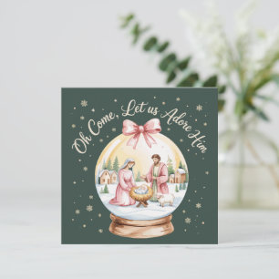 Oh, kommen Sie Lass uns Adore Ihm Jesus Xmas rosa Feiertagskarte