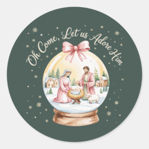 Oh kommt lasst uns ihn anbeten Jesus Xmas Pink Coq Runder Aufkleber