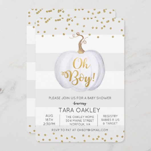 Oh Kürbis-Glitzer-Baby-Duschen-Einladung Einladung (Vorne/Hinten)
