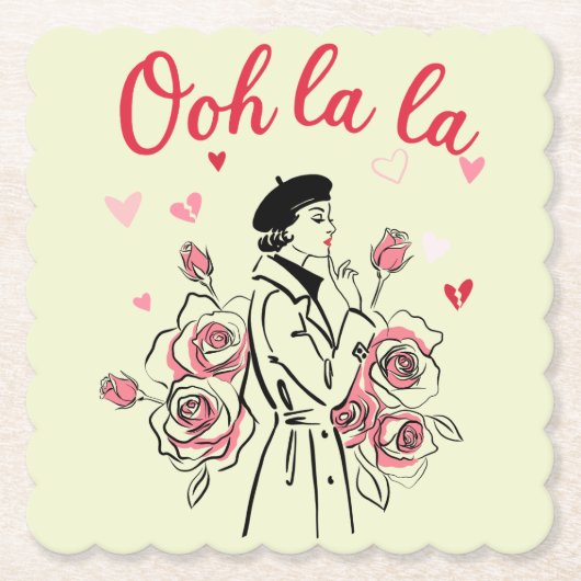 Oh La La Paris Mädchen – Romantische französische Untersetzer (Vorderseite)