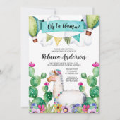 Oh La Llama Watercolor Babydusche Fiesta Einladung (Vorderseite)