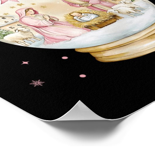 Oh, Lass uns Adore Ihm Krippe Szene Schneeglobe Poster (Ecke)